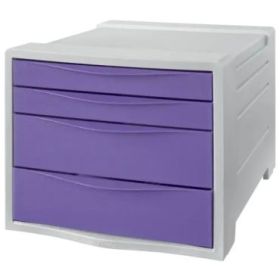 Esselte Colour'Breeze Buc de 4 Cajones - 2 Medidas de Cajon - Deslizamiento Suave - Base con Goma Antideslizante - Color Gris/Lavanda
