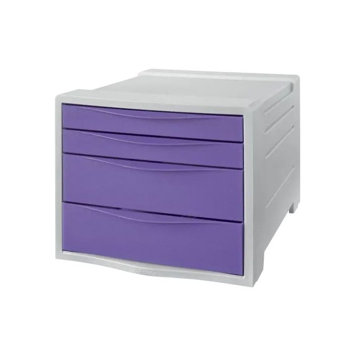 Esselte Colour'Breeze Buc de 4 Cajones - 2 Medidas de Cajon - Deslizamiento Suave - Base con Goma Antideslizante - Color Gris/Lavanda