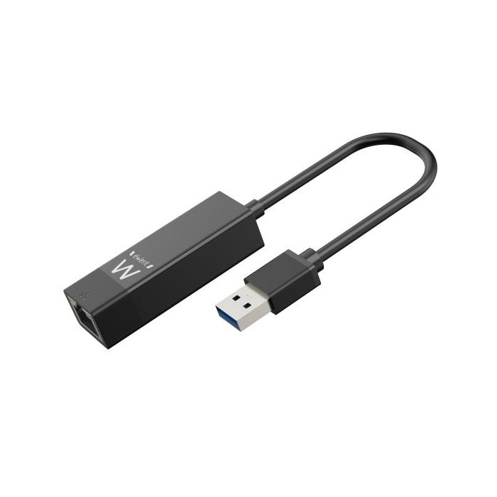 Ewent Conversor Adaptador de Red RJ45 a USB-A - Gigabit 10/100/1000Mbps - Cable de 15cm - Soporta WOL - Color Negro
