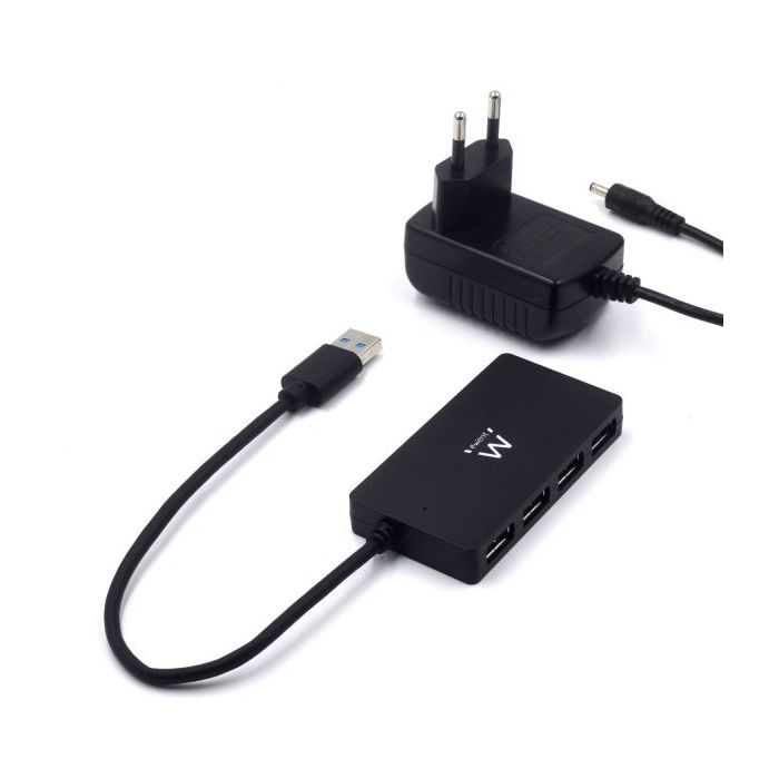 Ewent Hub USB 4 en 1 - Alimentacion Externa - USB 3.2 Gen1 - Cable de 52.5cm - Color Negro