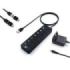 Ewent Hub USB 7 en 1 - Alimentacion Externa - Interruptores Individuales - Incluye Adaptador USB-C - Cable de 1.2m - Color Negro