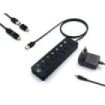 Ewent Hub USB 7 en 1 - Alimentacion Externa - Interruptores Individuales - Incluye Adaptador USB-C - Cable de 1.2m - Color Negro