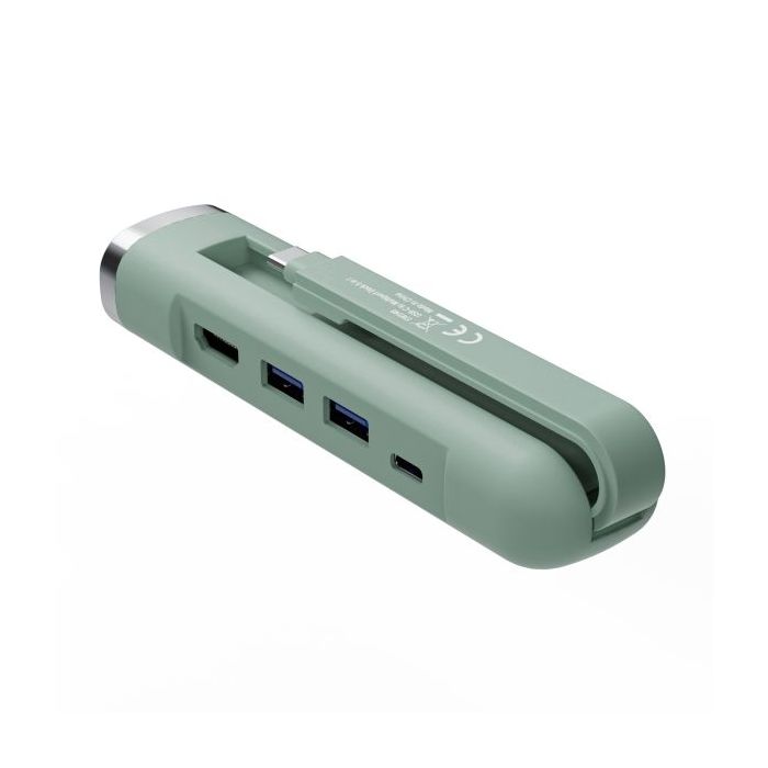 Ewent Hub USB-C 5 en 1 - 1x RJ45 - 1x HDMI 4K - 1x USB-C - 2x USB-A - hasta 1000Mbps - Color Verde Pastel