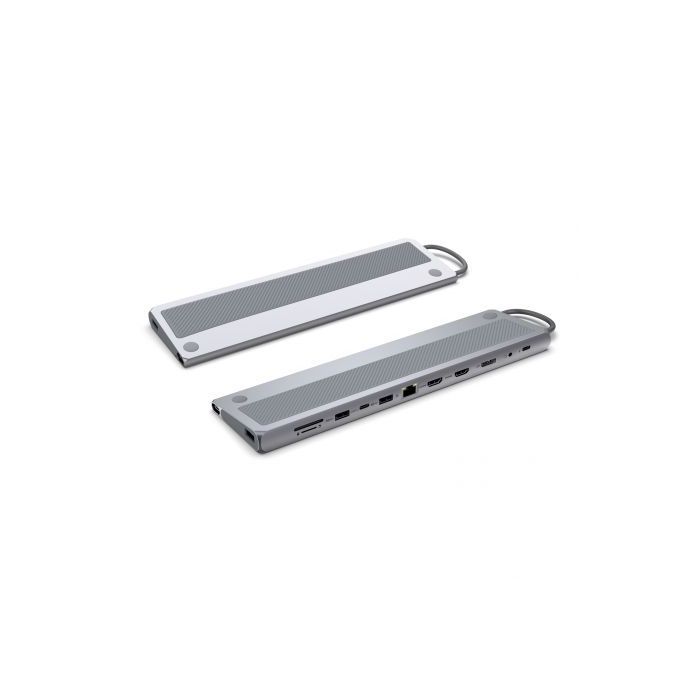 Ewent USB-C Dock 12 en 1 - 1x USB-C, 3x USB 3.2 Gen1, 2x HDMI 4K/60Hz, 1x DisplayPort 4K/60Hz, SD/TF 2.0, Audio, RJ45 Gb, 1x USB-C PD 100W - Color Plata