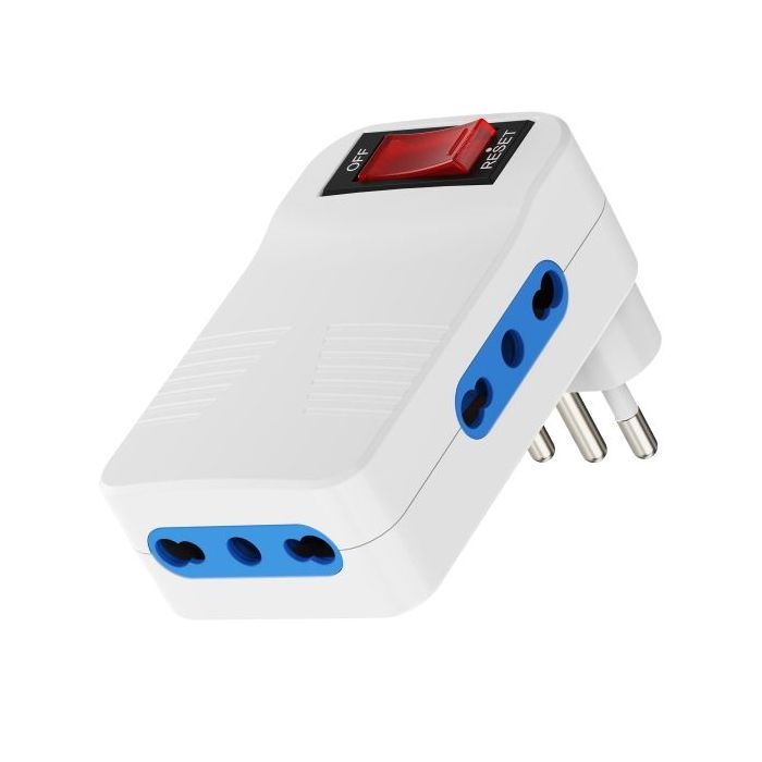 Ewent Regleta de 3 Tomas de Pared - 3x Tomas Italianas Tipo L/ Schuko de 10/16A - 3x Tomas Tipo L de 10/16A - Interruptor On/Off - Proteccion contra Sobrecarga - Enchufe Italiano - Color Blanco