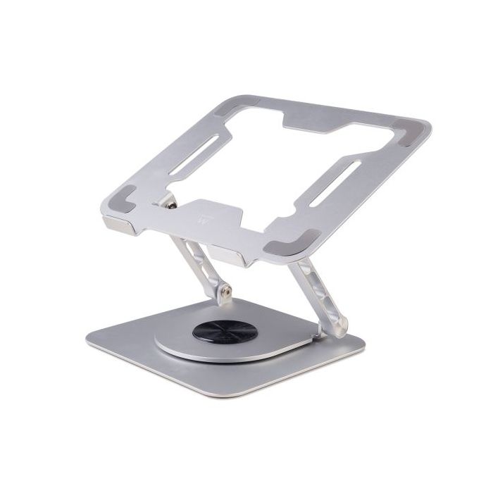 Ewent Soporte de Sobremesa para Portatil - Aluminio - Rotacion 360 - Ajustable - Base Antideslizante - Ajustable - Plegable - Color Plateado/Gris