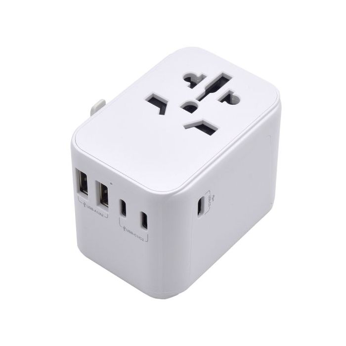 Ewent Adaptador de Viaje Universal - Conexiones para Europa (Schuko), USA, UK, Australia - 2xUSB-A - 3xUSB-C - Color Blanco