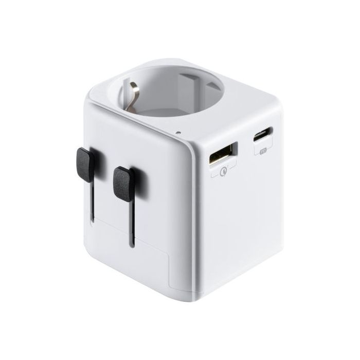 Ewent EW1472 Cargador de Viaje Universal - 1xUSB-C, 2xUSB - 15W - USA, UK, AUS, China - Color Blanco