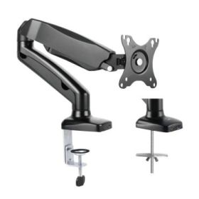 Ewent Soporte de Mesa con Brazo Articulado para Monitor hasta 34" - Resorte de Gas - Giratorio e Inclinable - Gestion de Cables - Peso Maximo 9kg - VESA 100x100 - 1x USB-A 3.1 Gen1 - Entrada Jack y Microfono - 117x610x370mm - Color Negro