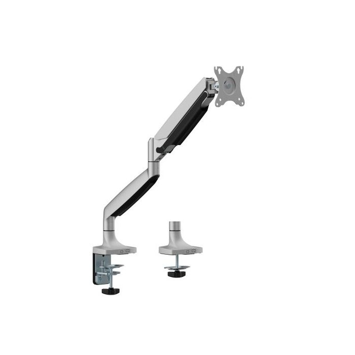 Ewent Soporte de Mesa con Brazo Articulado para Monitor hasta 45" - Giratorio e Inclinable - Gestion de Cables - Peso Maximo 15kg - VESA 100x100 - Abrazadera para Grosor Maximo de 80mm - 134x625x663mm - Color Gris Espacial