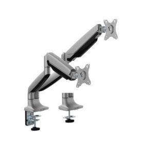 Ewent Soporte de Mesa con Doble Brazo Articulado para Monitores hasta 35" - Giratorio e Inclinable - Gestion de Cables - Peso Maximo de 15kg por Monitor - VESA 100x100 - 134x625x663mm - Color Plata