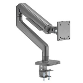 Ewent Soporte de Mesa con Brazo Articulado para Monitor hasta 49" - Giratorio e Inclinable - Gestion de Cables - Peso Maximo 20kg - VESA 100x100 - Abrazadera para Grosor Maximo de 80mm - 134x625x663mm - Color Gris Espacial