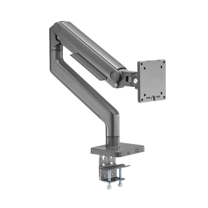 Ewent Soporte de Mesa con Brazo Articulado para Monitor hasta 49" - Giratorio e Inclinable - Gestion de Cables - Peso Maximo 20kg - VESA 100x100 - Abrazadera para Grosor Maximo de 80mm - 134x625x663mm - Color Gris Espacial