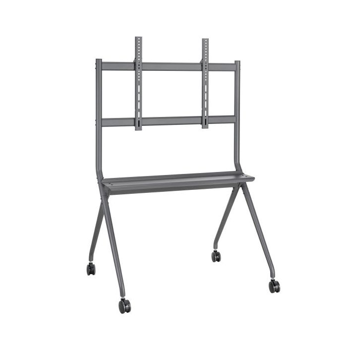 Ewent Soporte de Suelo para TV hasta 86" - Bandeja Auxiliar - Altura Ajustable - Gestion de Cables - VESA Maximo 800x600 - Peso Maximo 120kg - Ruedas para Desplazamiento - 1067x801x1725mm - Color Negro