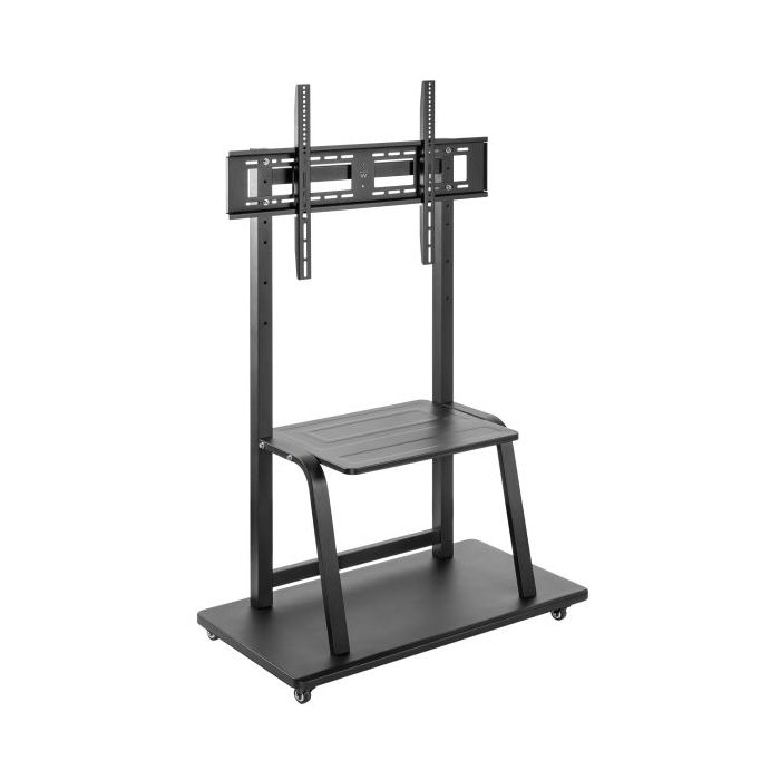 Ewent Soporte de Suelo para TV hasta 100" - Bandeja Auxiliar - Altura Ajustable - VESA Maximo 800x600 - Peso Maximo 150kg - Ruedas para Desplazamiento - 1050x570x1785mm - Color Negro