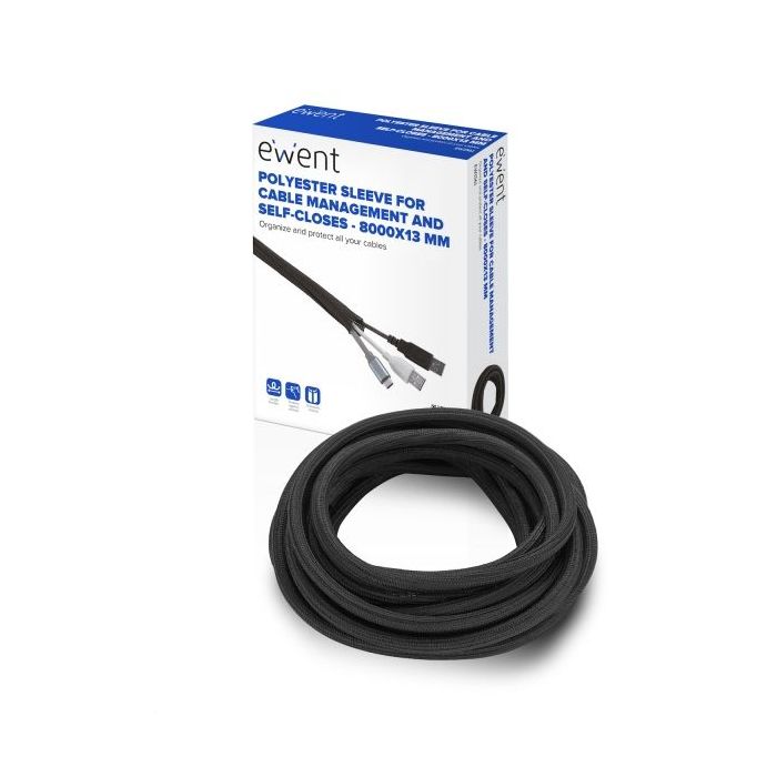 Ewent Manguito Organizador de Cable Polyester - Auto Cierre - 8m - 13mm - Color Negro