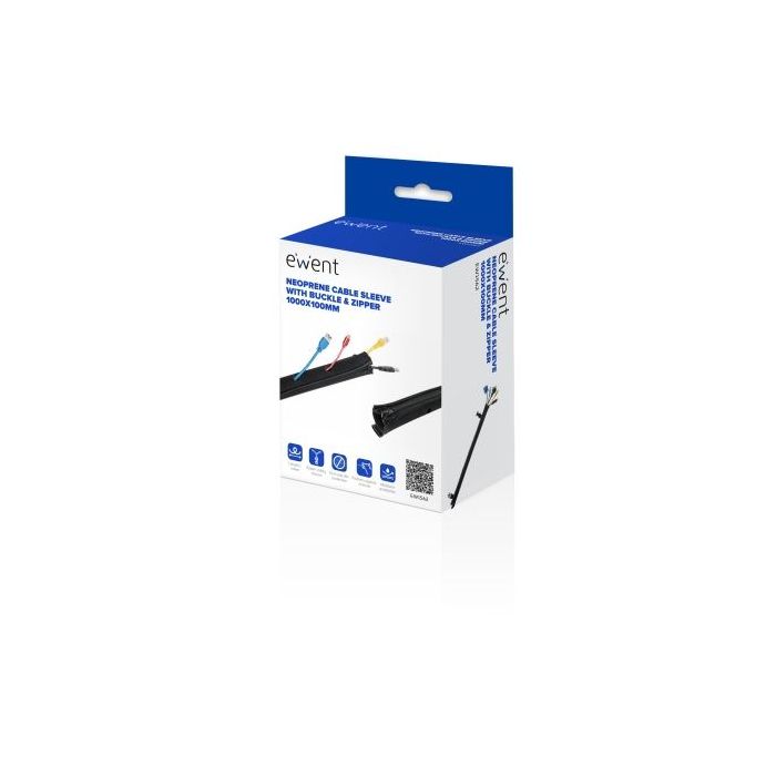 Ewent Manguito Organizador de Cable Neopreno - Cierre con Cremallera y Hebilla - Proteccion Frente a Humedad - 1m - 100mm - Color Negro