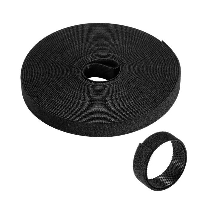 Ewent Hoop and Loop Tira Organizadors de Cables Nylon - Sujeccion de Velcro - 10m - 15mm - Color Negro