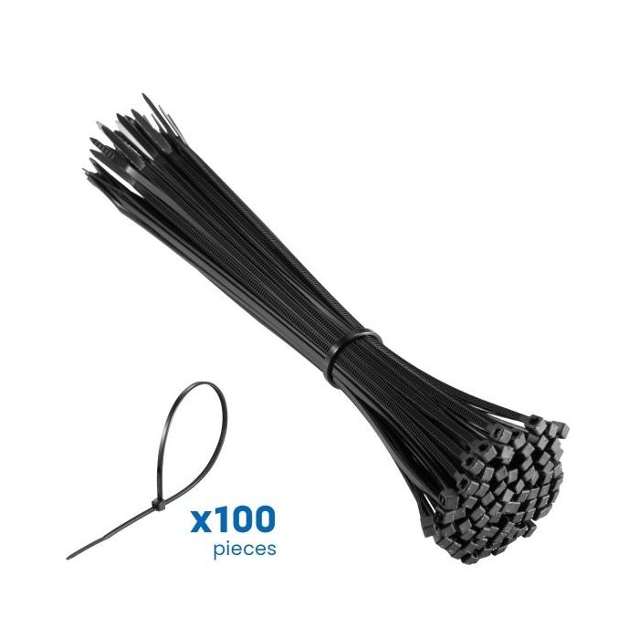 Ewent Pack de 100 Bridas de Nylon - 200x2.5mm - Resistente a UV - Uso en Interior y Exterior - Color Negro