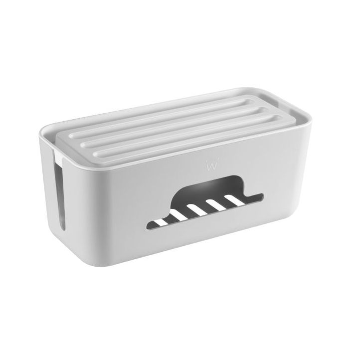 Ewent Caja Organizadora para Cables - Soporte para Tabletas y Telefonos - Disipacion Calor - Tapa Extraible - 30.7x13.5x13cm - Color Blanco