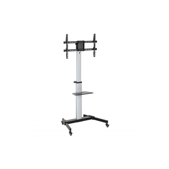 Ewent EW1583 Soporte de Suelo para TV de 37 a 86" - Bandeja Multiusos - Peso Max. 50kg - Altura, Inclinacion y Rotacion Ajustables - Ruedas - Color Gris