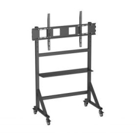 Ewent EW1584 Soporte de Suelo para Pantallas Interactivas/TV de 55 a 100" - Bandeja Multiusos - Peso Max. 120kg - Altura Ajustable - Ruedas - Color Negro