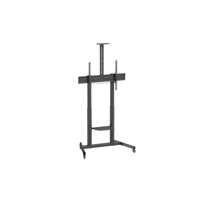 Ewent EW1591 Soporte de Suelo para Pantallas Interactivas/TV de 60 a 100" - Bandeja Multiusos - Peso Max. 120kg - Altura e Inclinacion Ajustables - Elevacion con Manivela - Ruedas - Color Negro