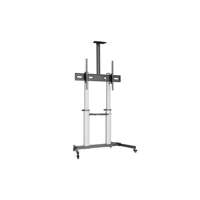 Ewent EW1592 Soporte de Suelo para Pantallas Interactivas/TV de 60 a 100" - Bandeja Multiusos - Peso Max. 100kg - Altura e Inclinacion Ajustables - Ruedas - Color Gris