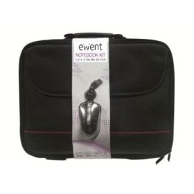 Ewent Maletin para Portatil 15.6” - Incluye Raton Optico USB - Asa de Mano - Correa Ajustable - Poliester - Color Negro/Rojo