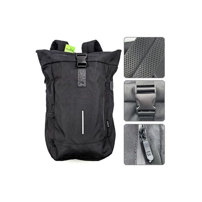 Ewent EW2536 Trendy Roll Mochila para Portatil hasta 17,3" - Imprermeable - Correa para Trolley - Espalda y Hombros Transpirables - Bolsillo Trasero Antirobo - Color Negro