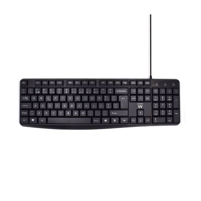 Ewent Teclado con Cable USB - Disposicion Portuguesa QWERTY PT - Cable de 1.35m - Teclas de Bajo Perfil y Silenciosas - Color Negro