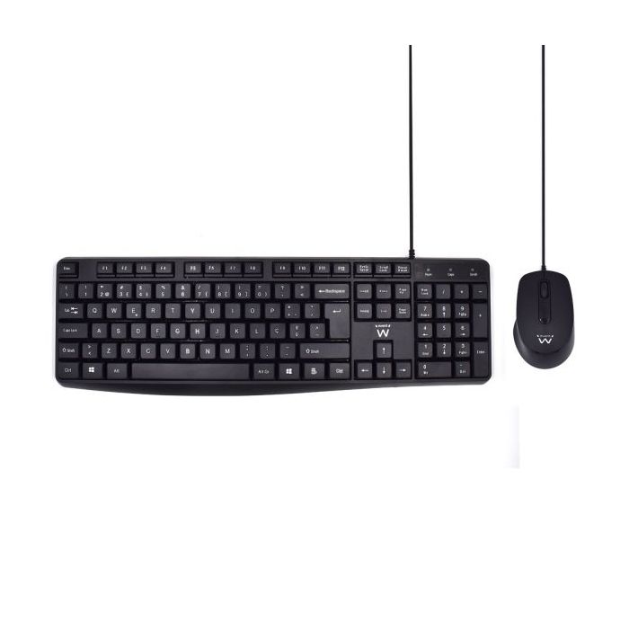 Ewent Pack Teclado + Raton para Oficina - Teclas Silenciosas de Perfil Bajo - 1000dpi - Disposicion Portuguesa QWERTY PT - Cable de 1.35m - Teclas Silenciosas de Perfil Bajo - Color Negro