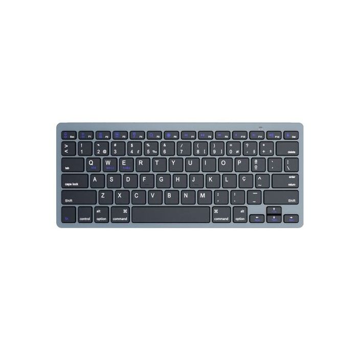 Ewent Teclado de Viaje - Modo Ahorro de Energia - Bluetooth 3.0 - Disposicion Portuguesa QWERTY PT - 2x Bateria AAA (Incluida) - 18 Teclas Multimedia - Color Negro/Gris
