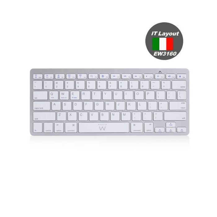 Ewent Teclado de Viaje - Modo Ahorro de Energia - Bluetooth 3.0 - Disposicion Italiana QWERTY IT - Color Plata