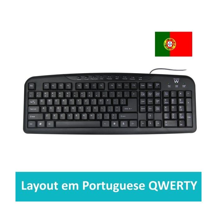 Ewent Teclado con Cable USB - Disposicion Portuguesa QWERTY PT - Plastico ABS - Teclas Silenciosas - Cable de 1.2m - Color Negro