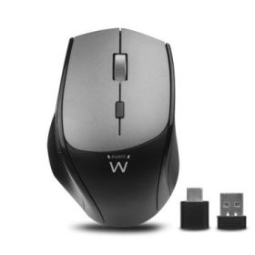 Ewent Raton Inalambrico - 2400dpi - Clic Silencioso - Bluetooth 5.1 - Receptores USB-A y C de 2.4GHz- Plug and Play - Color Negro/Gris
