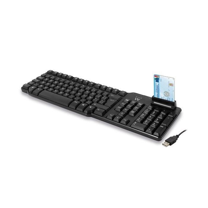 Ewent Teclado con Cable USB - Lector de Tarjetas Inteligentes - Cable de 1.5m - Disposicion Italiana QWERTY IT - Plastico ABS - Color Negro