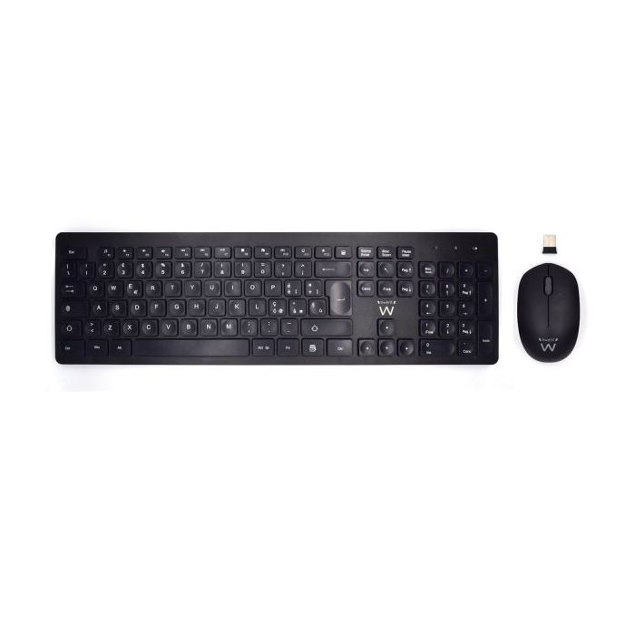Ewent Pack Teclado + Raton Inalambricos - Receptor USB-A 2.4Hz - 1000dpi - Disposicion Italiana QWERTY IT - Incluye Pilas AA/AAA - Teclas Concavas - Color Negro