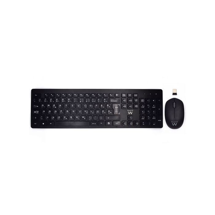 Ewent Pack Teclado + Raton Inalambricos - Receptor USB-A 2.4Hz - 1000dpi - Disposicion Eslovena QWERTZ SI - Incluye Pilas AA/AAA - Teclas Concavas - Alcance hasta 10m - Color Negro