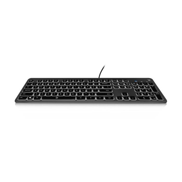 Ewent Teclado con Cable USB - Disposicion Inglesa QWERTY US - Retroiluminacion - Teclas de Bajo Perfil y Silenciosas - Cable de 1.5m - Color Negro