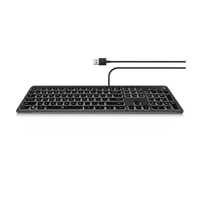 Ewent Teclado con cable USB - Disposicion Eslovena QWERTZ SI - Retroiluminacion - Teclas de Bajo Perfil y Silenciosas - Cable de 1.5m - Color Negro