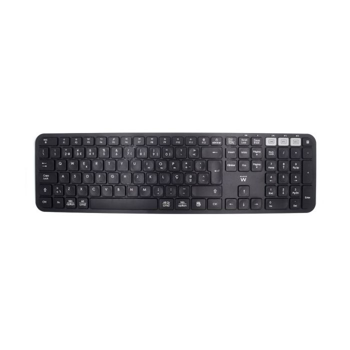 Ewent Teclado Inalambrico - Modo Ahorro de Energia - Disposicion Portuguesa QWERTY PT - Receptor USB-A 2.4Hz - 1x Bateria AAA (Incluida) - Alcance hasta 10m - Color Negro