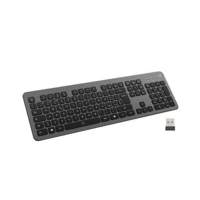 Ewent Teclado Inalambrico - Bateria de Litio Recargable de 300mAh - Disposicion Italiana QWERTY IT - Retroiluminacion - Teclas de Bajo Perfil y Silenciosas - Color Negro/Gris