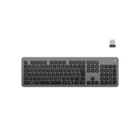 Ewent Teclado Inalambrico - Bateria de Litio Recargable de 300mAh - Disposicion Eslovena QWERTZ SI - Retroiluminacion - Teclas de Bajo Perfil y Silenciosas - Color Negro/Gris