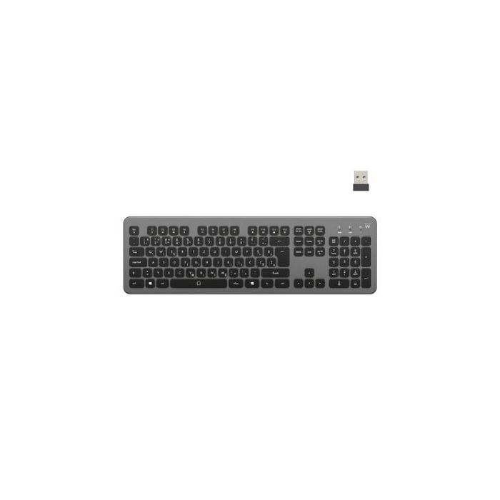 Ewent Teclado Inalambrico - Bateria de Litio Recargable de 300mAh - Disposicion Eslovena QWERTZ SI - Retroiluminacion - Teclas de Bajo Perfil y Silenciosas - Color Negro/Gris