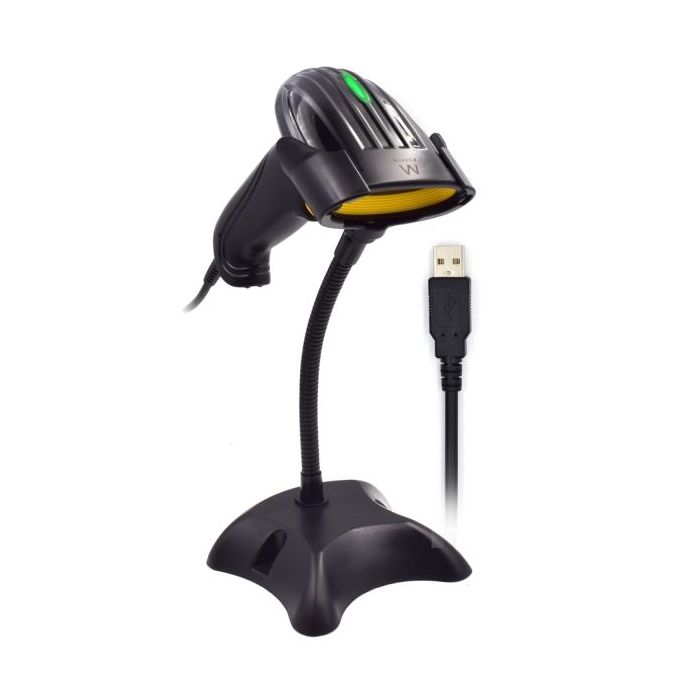 Ewent Lector de Codigos de Barras 2D - USB - Velocidad de Escaneo de 200 Lineas por Segundo - Resistente a Caidas - Color Negro