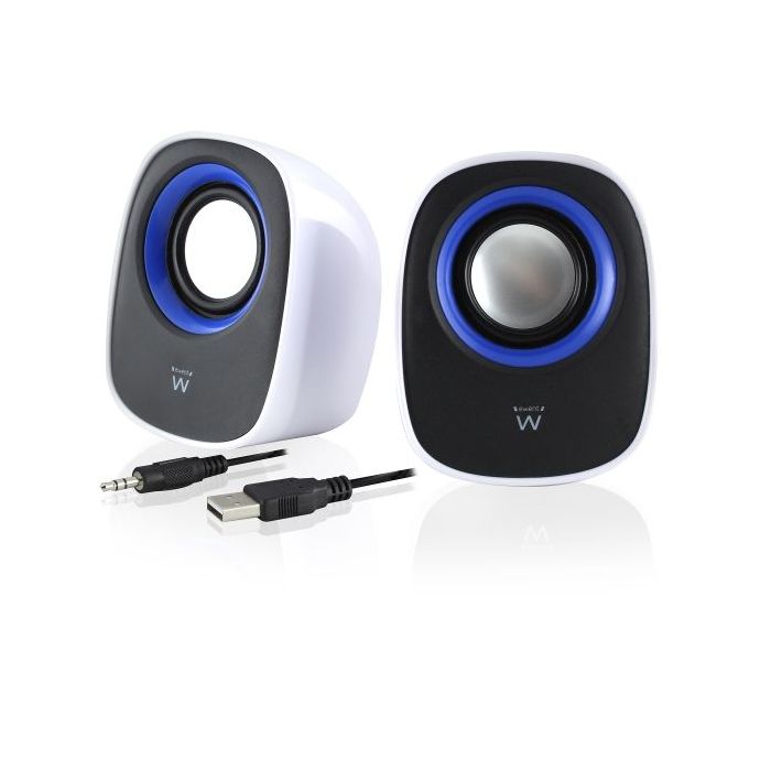 Ewent Altavoces Estereos de Sobremesa - Alimentacion USB - Control de Volumen - Jack de 3.5mm - Color Blanco/Negro