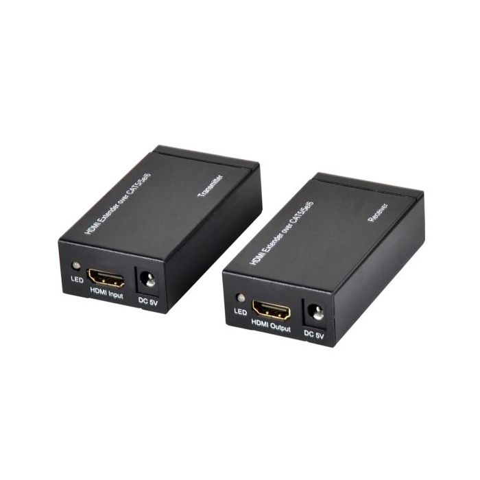 Ewent Pack Extensor HDMI por Cable UTP - hasta 60 Metros - Resolucion 1080P con Cable Cat6 - Color Negro