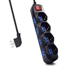 Ewent Regleta con 12 Tomas - 8 Tomas L + 4 Tomas L/F (Schuko) - Interruptor On/Off - Proteccion Infantil - Enchufe Italiano Plano en Angulo - Cable de 1.5m - Color Negro
