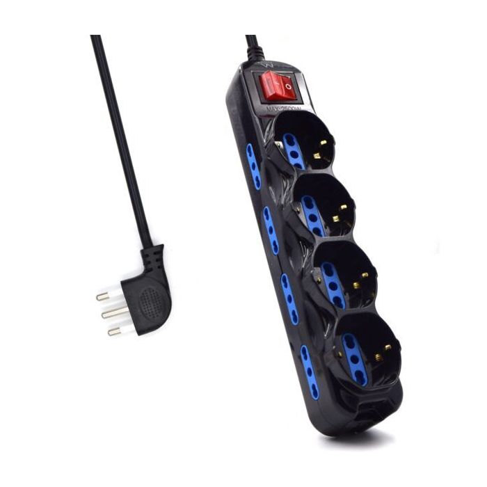 Ewent Regleta con 12 Tomas - 8 Tomas L + 4 Tomas L/F (Schuko) - Interruptor On/Off - Proteccion Infantil - Enchufe Italiano Plano en Angulo - Cable de 1.5m - Color Negro